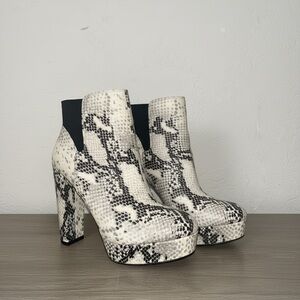 Black and White Snakeskin Heeled Boots